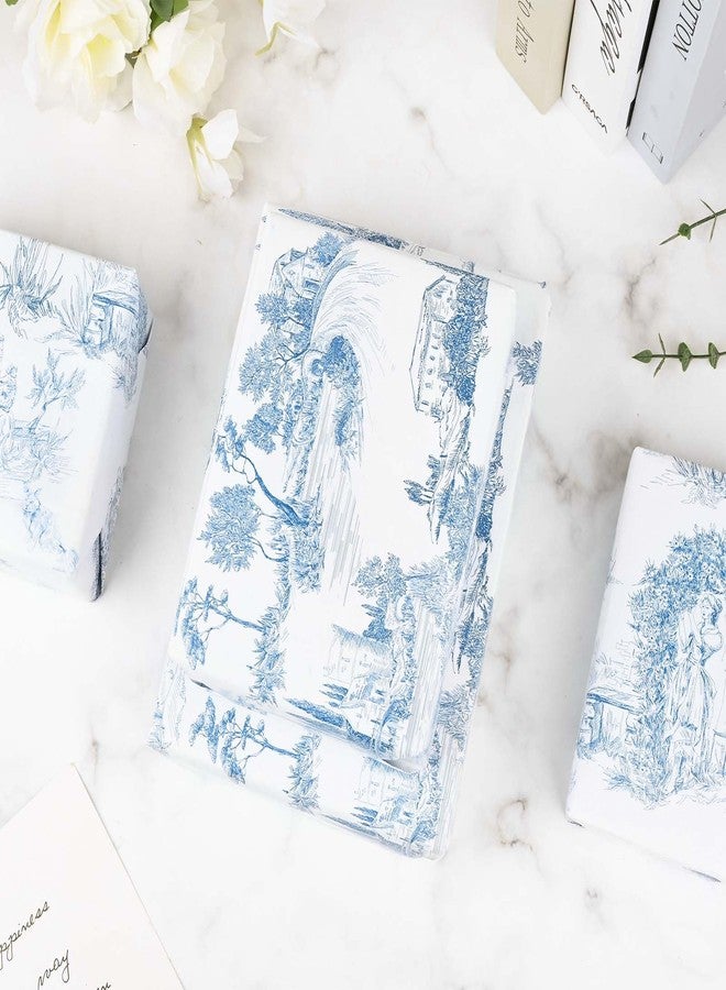 Bolsome 12Pcs French Style Wrapping Paper Blue White Vintage Village Printed Gift Wrap Paper Rustic French Toile Gift Wrap Paper for Wedding Bridal Shower Birthday DIY Craft - Image 3